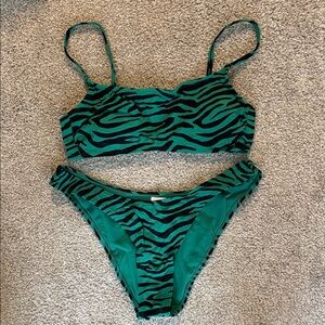 Green Zebra Print Women's swim suit